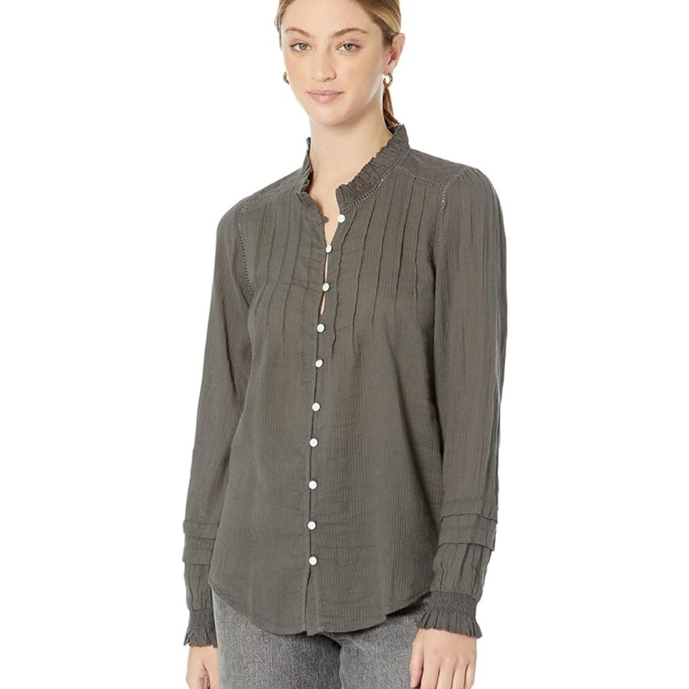 FAHERTY WILLA GRAY COTTON PINTUCK BLOUSE